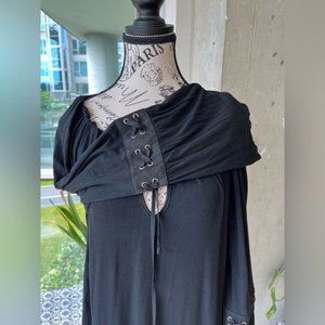 Bell sleeve jersey, drawstring neckline, size Large